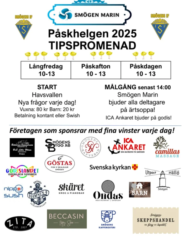 Äntligen Påsk och enligt tradition är de Öppethus! ☀️Tipspromenaden under Påsk-helgen körs i samarbete med Smögens IF, målgång hos oss i vanlig ordning 🤩
Ärtsoppa med tillbehör, Båtar & Motorer till försäljning!
Långfredagen 10-14 / Påskafton 10-14 / Påskdagen 10-14
Vi ses väl till Påsk 🐣🐥
#smögenmarin #smögen #påsk #påskpåsmögen #tipspromenad #smögensif #tradition #båtförsäljning